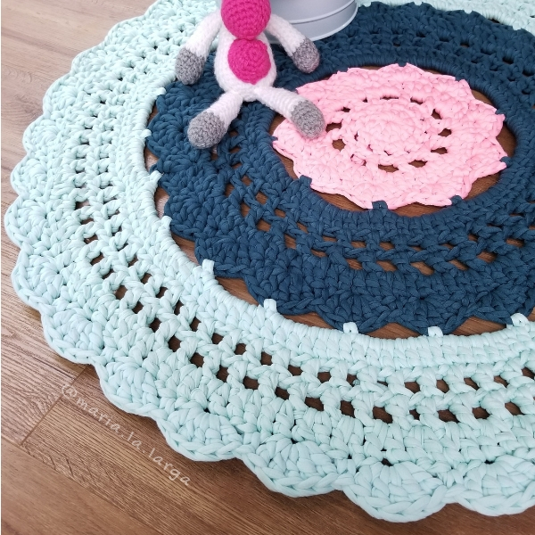 Patrón Gratis Crochet Ganchillo Alfombra Tapete Redondo Mandala Flor Trapillo Hilo Cuerda Nordico Infantil