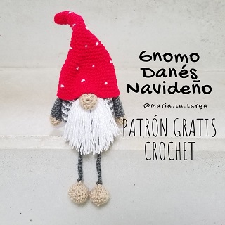 Patrón Gratis Gnomo Danés Crochet Ganchillo Adorno Navidad Navideño Rojo Gris Blanco Nordico